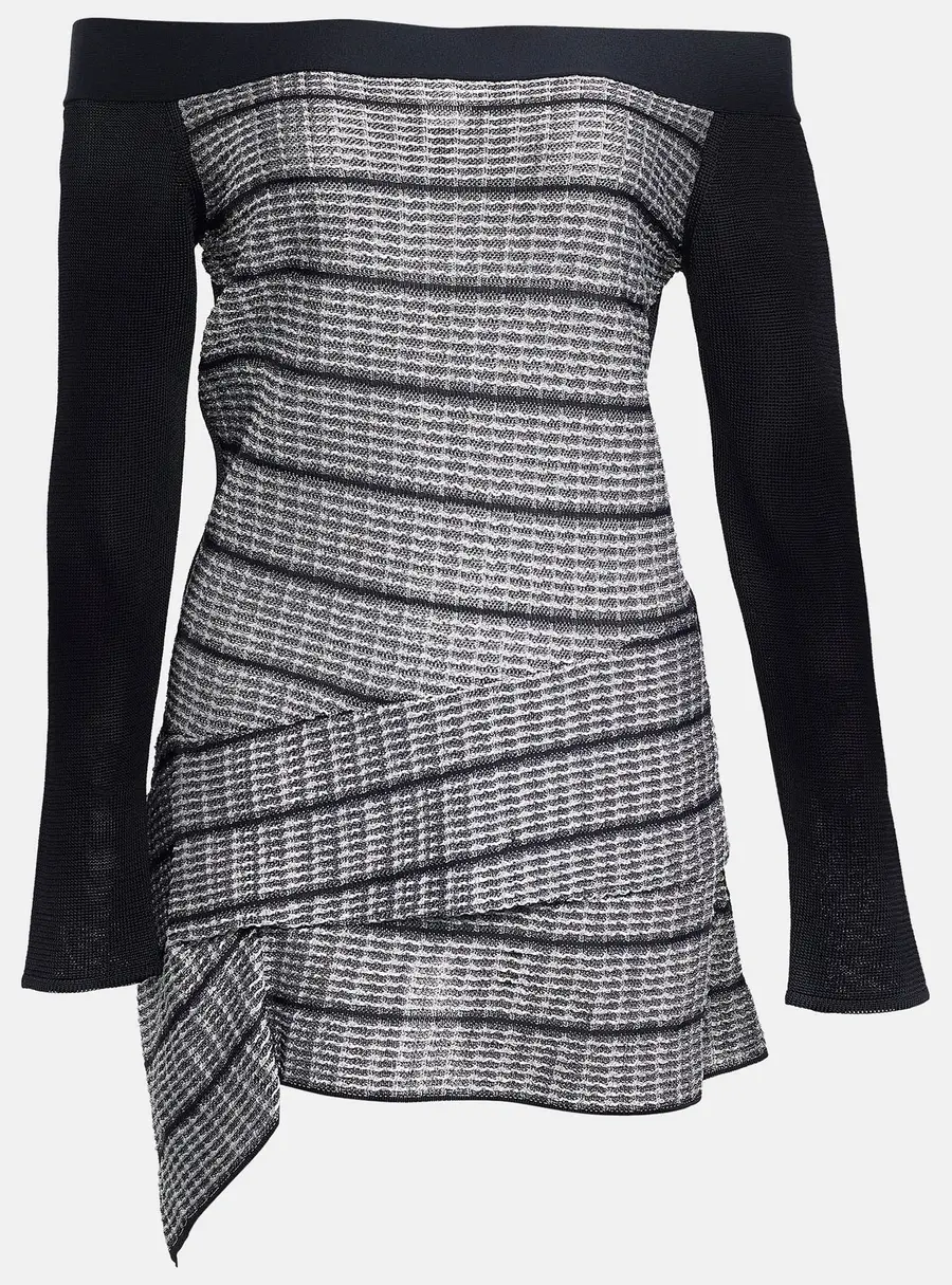 Roland Mouret Black/White Knit Off-Shoulder Top L