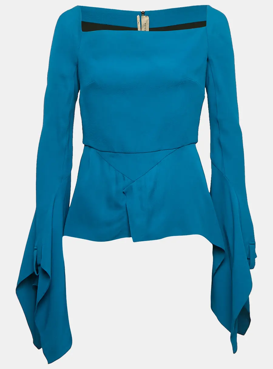 Roland Mouret Blue Crepe Flared Asymmetric Top M