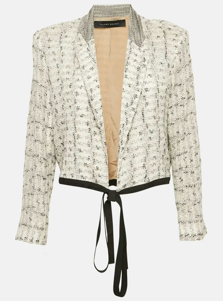 Roland Mouret Off White Patterned Cotton Knit Wrap Jacket XL