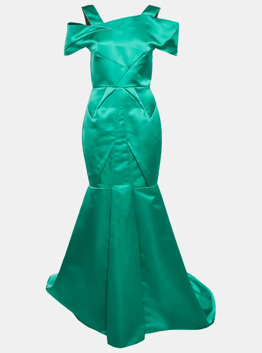Roland Mouret Green Satin Asymmetric Gown M