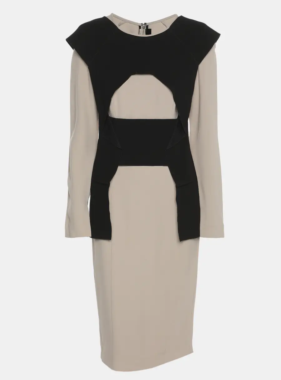 Roland Mouret Grey/Black Stretch Crepe Long Sleeve Midi Dress M