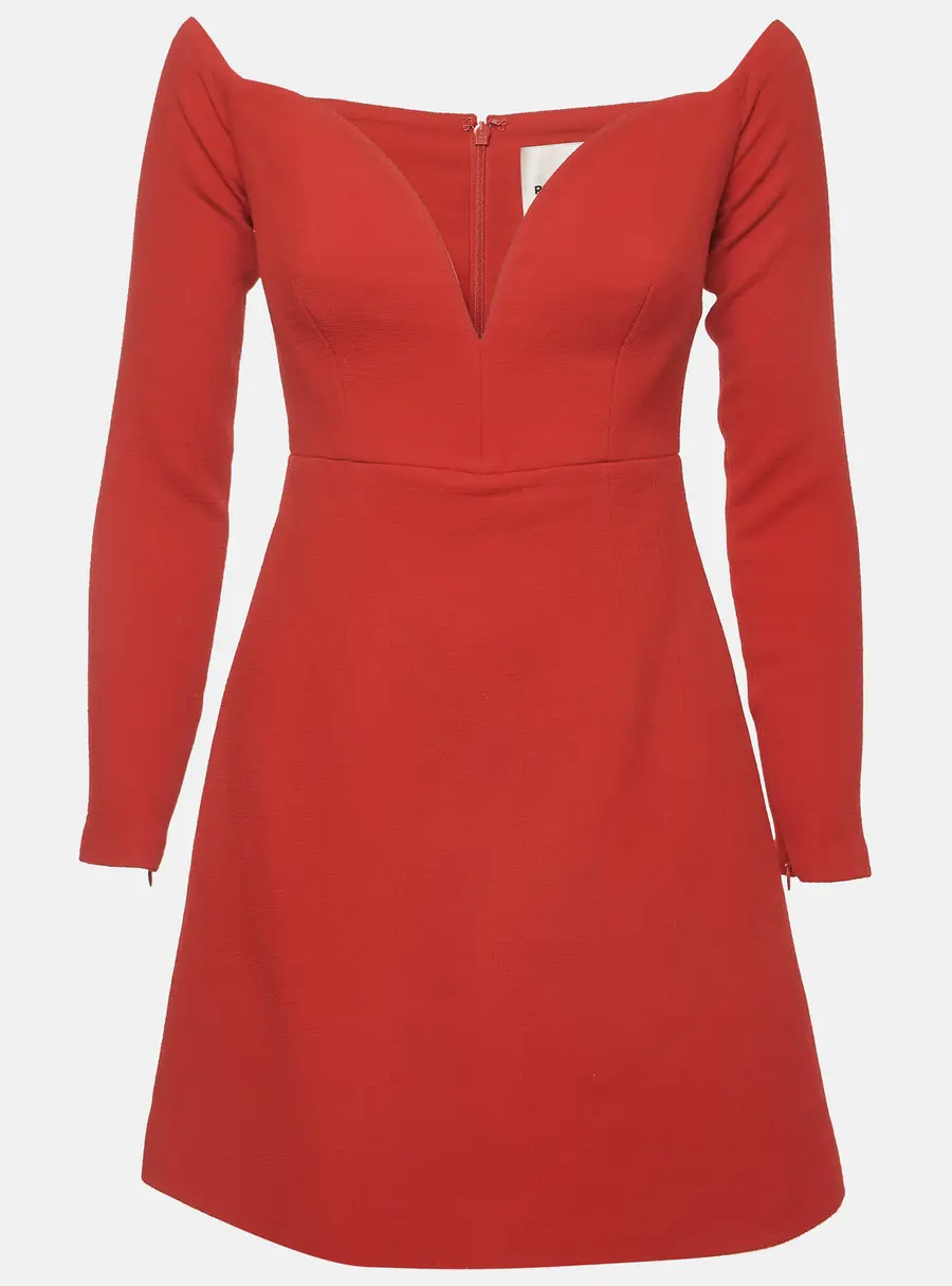 Roland Mouret Red Wool Long Sleeve Bustier Mini Dress S