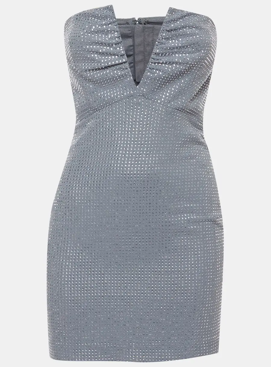 Roland Mouret Grey Embellished Crepe Strapless Diamante Mini Dress S