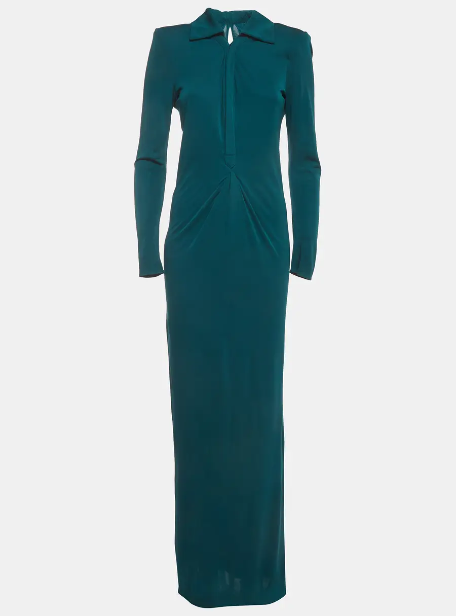 Roland Mouret Dark Green Gathered Jersey Long Sleeve Maxi Dress M