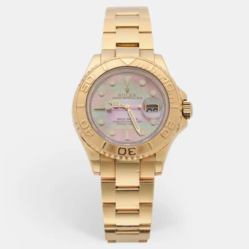 Rolex Mother of Pearl 18k Yellow Gold Yacht Master 16628 Women's Wristwatch 40 mm