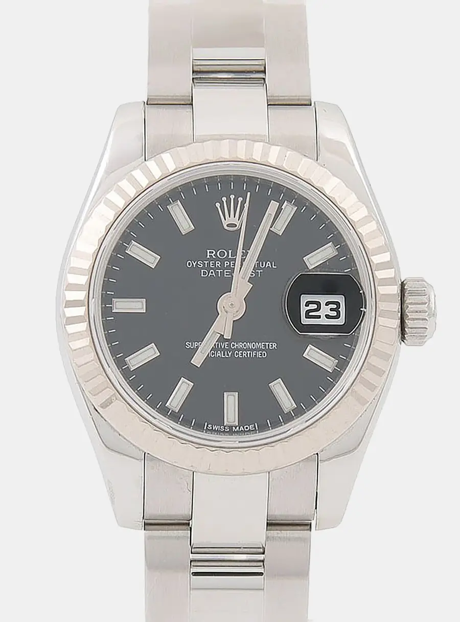 Rolex Datejust 179174 Black Stainless Steel Automatic Women Wristwatch 26mm