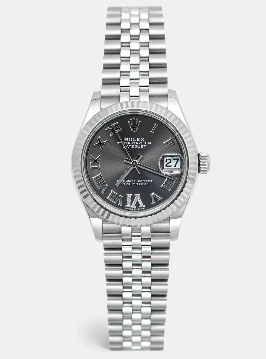 Rolex Datejust 278274 Grey Dial 18k White Gold Oystersteel Diamond Women's Wristwatch 31 mm