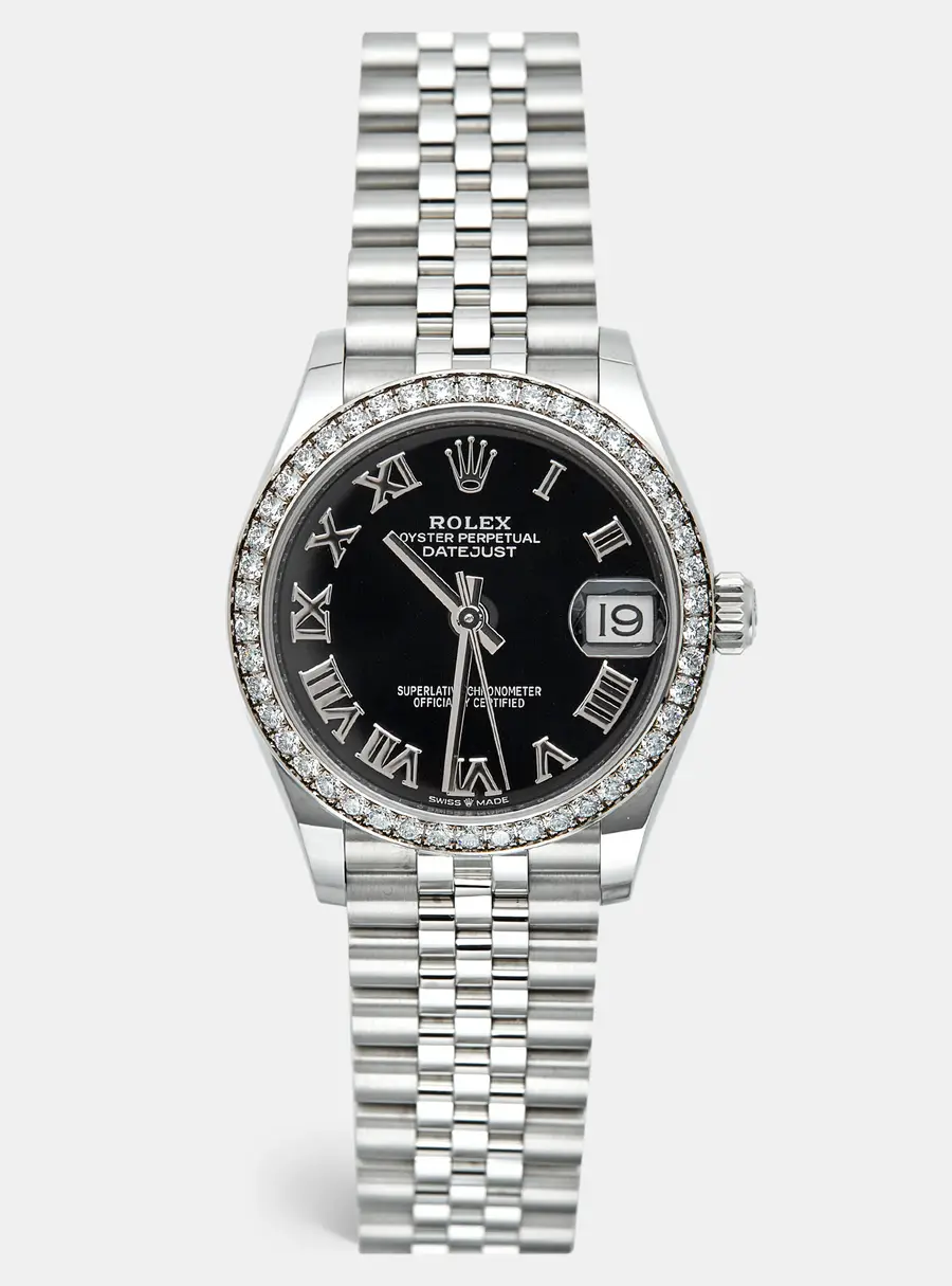 Rolex Datejust M278384RBR-0002 Black Dial 18k White Gold Oystersteel Diamond Women's Wristwatch 31 mm