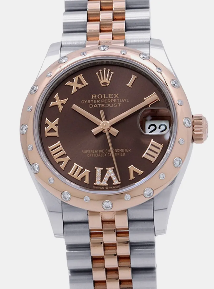 Rolex Datejust l278341Rbr Chocolate 18K Rose Gold Diamond Bezel Stainless Steel Automatic Women's Wristwatch 31 mm