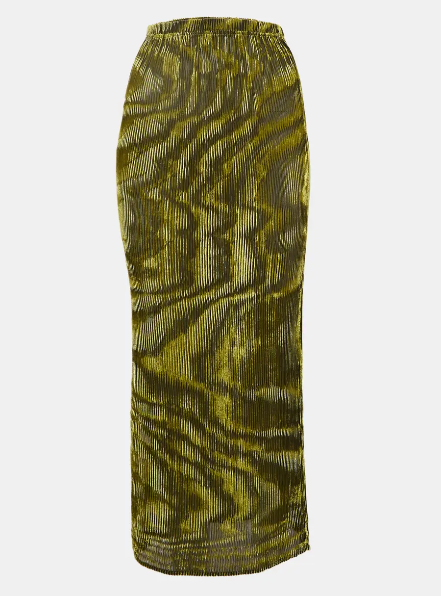 Ronny Kobo Green/Black Devore Midi Jay Skirt S