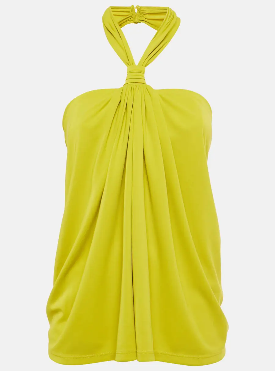 Ronny Kobo Olive Green Jersey Halterneck Ruched Top XS