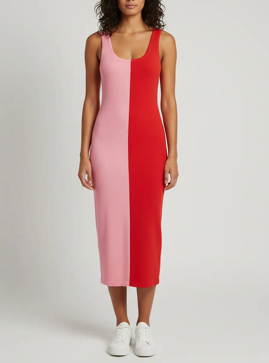 Ronny Kobo Pink /Red Knit Sleeveless Midi Dress S
