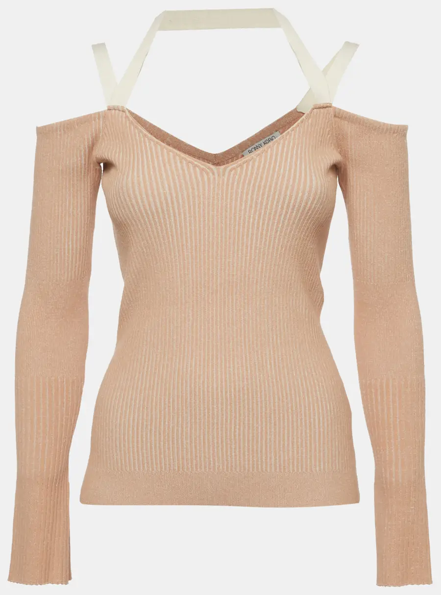 Ronny Kobo Beige Knit Off Shoulder Top M