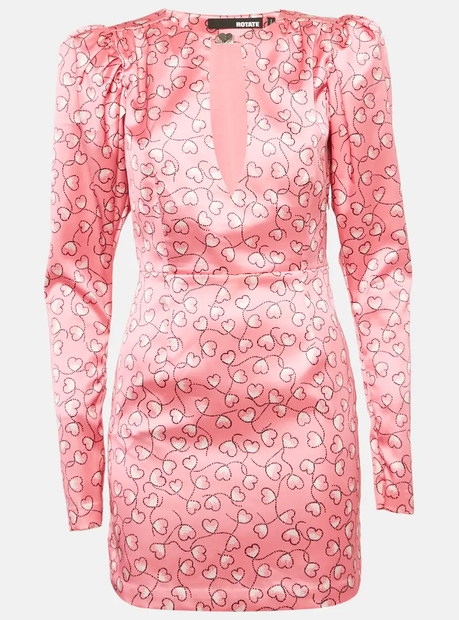 ROTATE BIRGER CHRISTENSEN Pink Printed Satin Cut-Out Mini Dress S