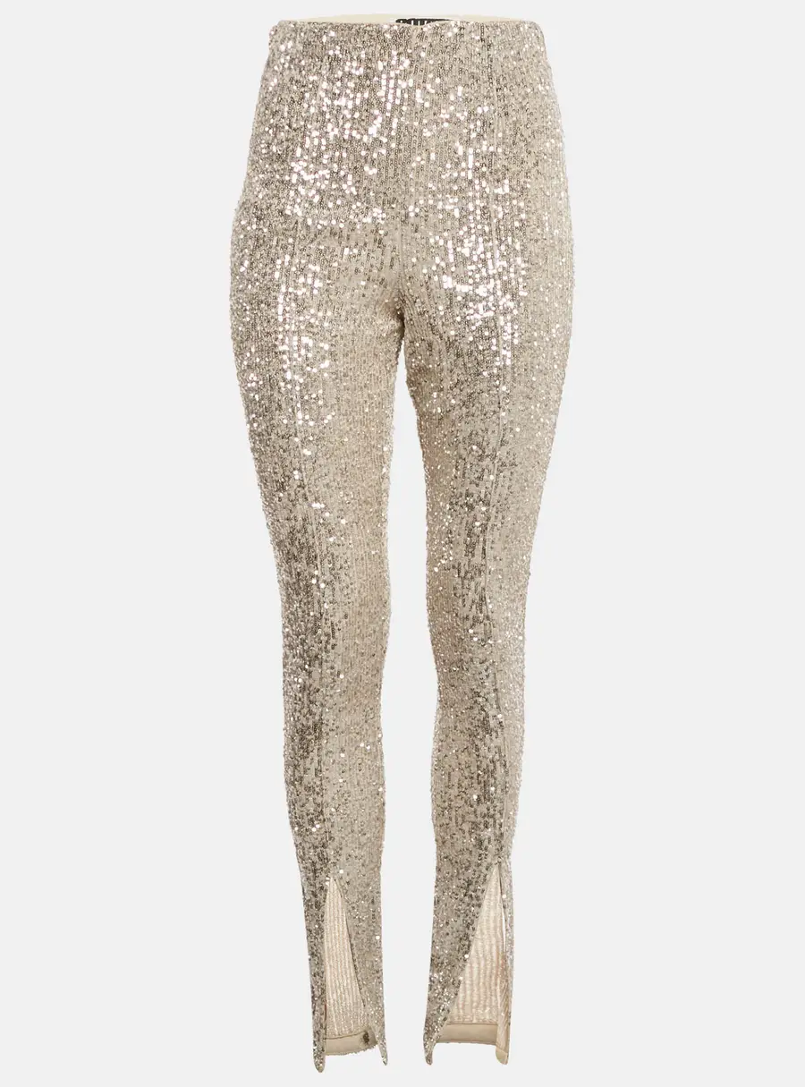 ROTATE BIRGER CHRISTENSEN Beige Sequin Embellished Alicia Pants M