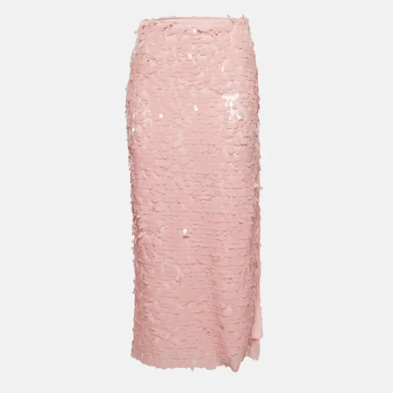 ROTATE BIRGER CHRISTENSEN Pink Sequins Caitlin Midi Skirt M