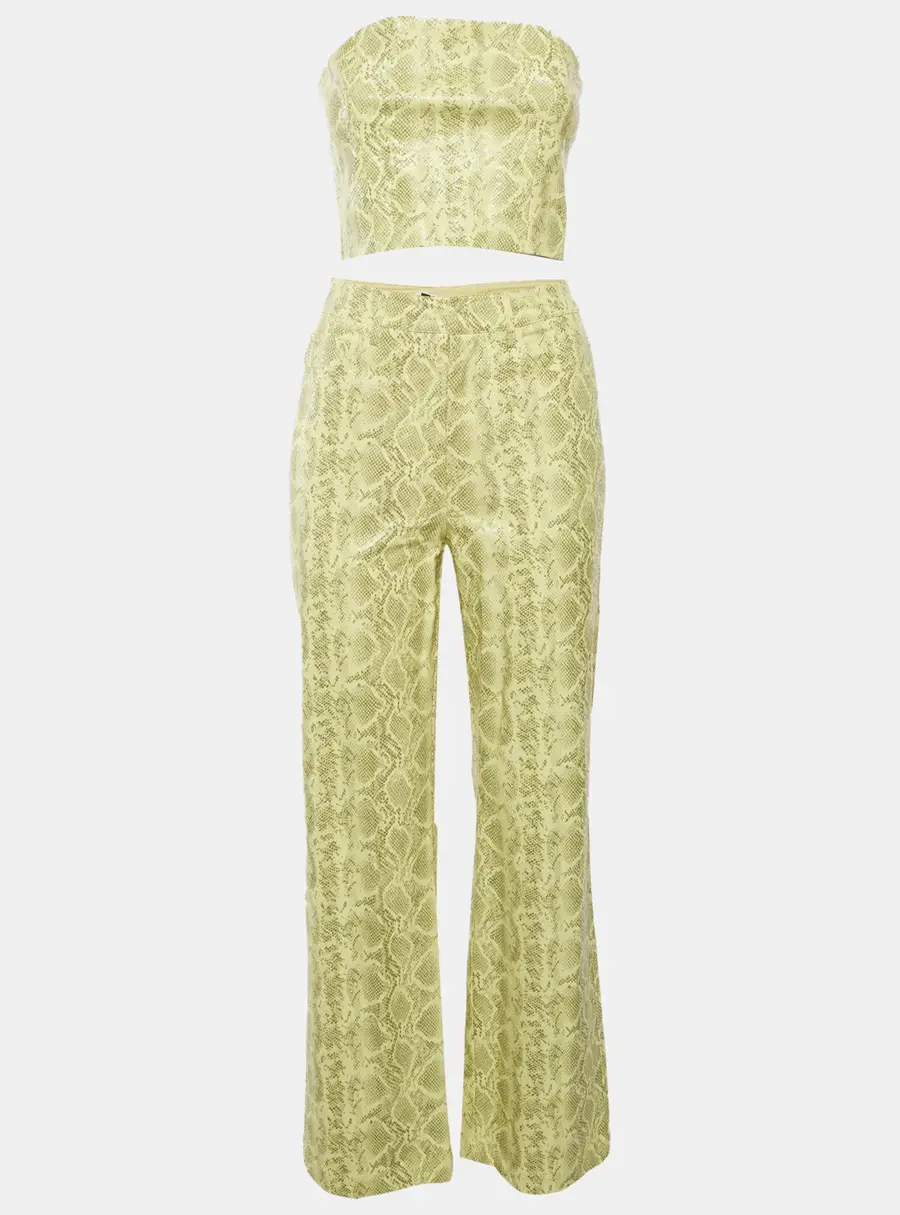 Rotate Birger Christensen Yellow Snakeskin Print Synthetic Leather Rotie Pant Set M