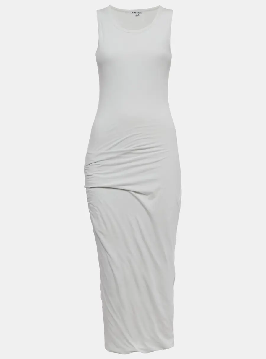 Standard James Perse White Jersey Ruche Midi Dress S