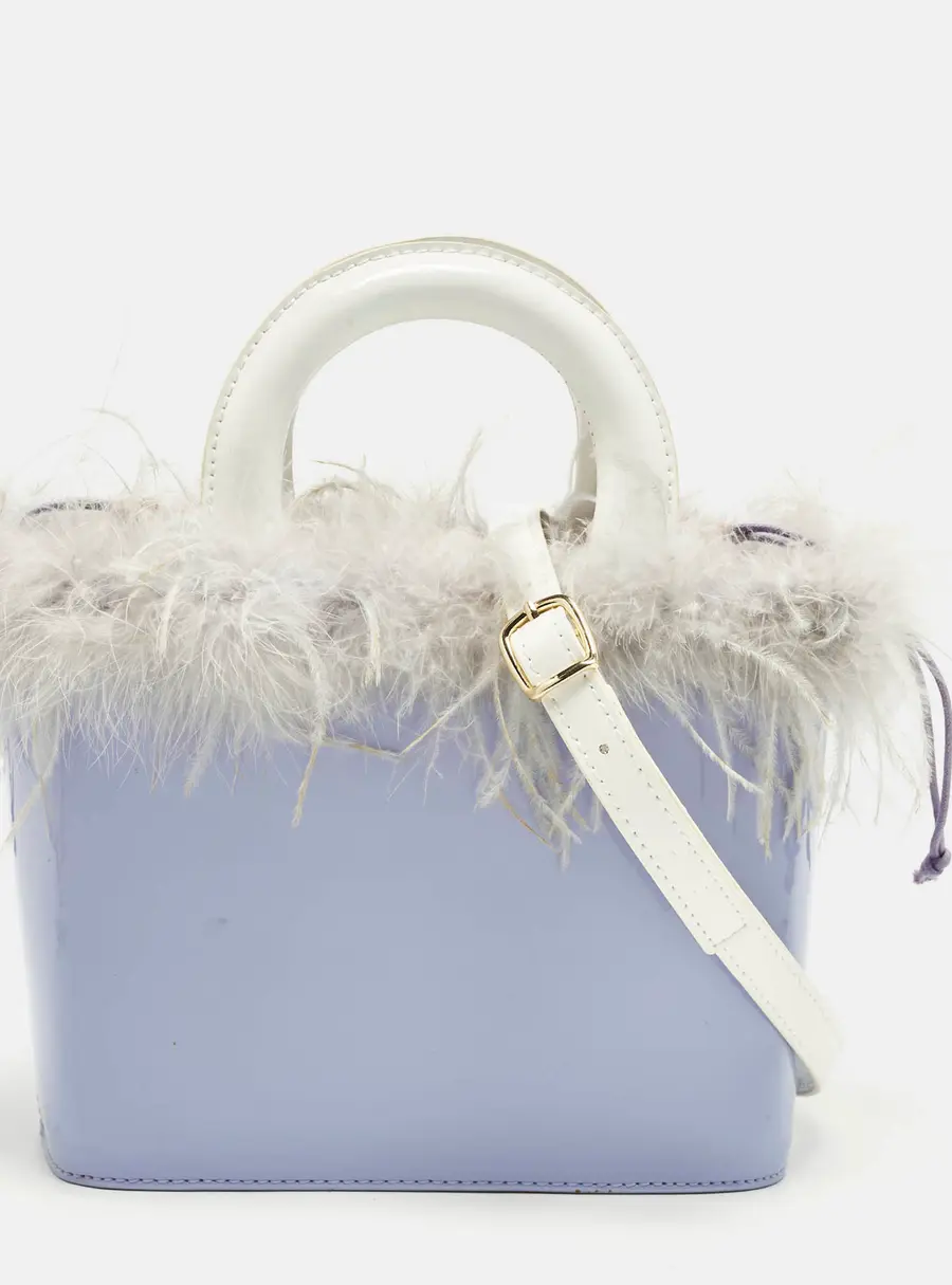 Staud Nic Lilac/White Feather and Patent Leather Tote
