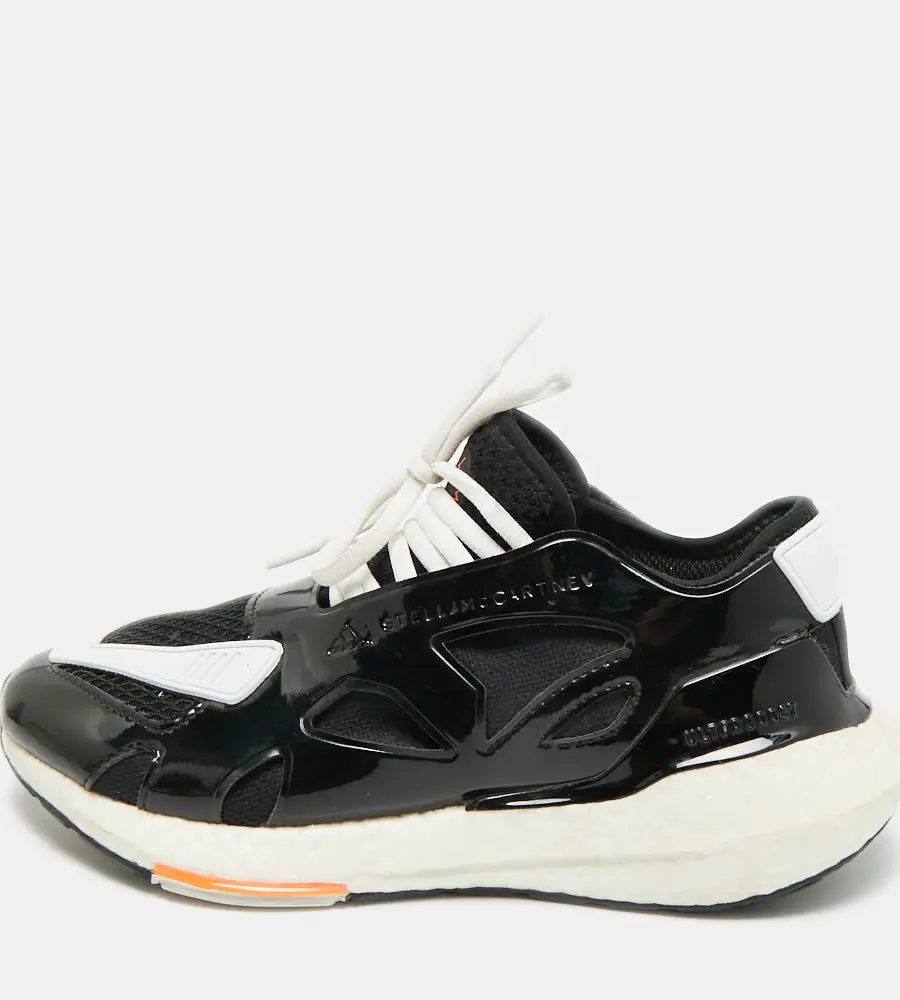 Stella McCartney Adidas Ultra Boost 22 Size 36.5 Black/White Fabric and Faux Patent Leather Lace Up Sneakers