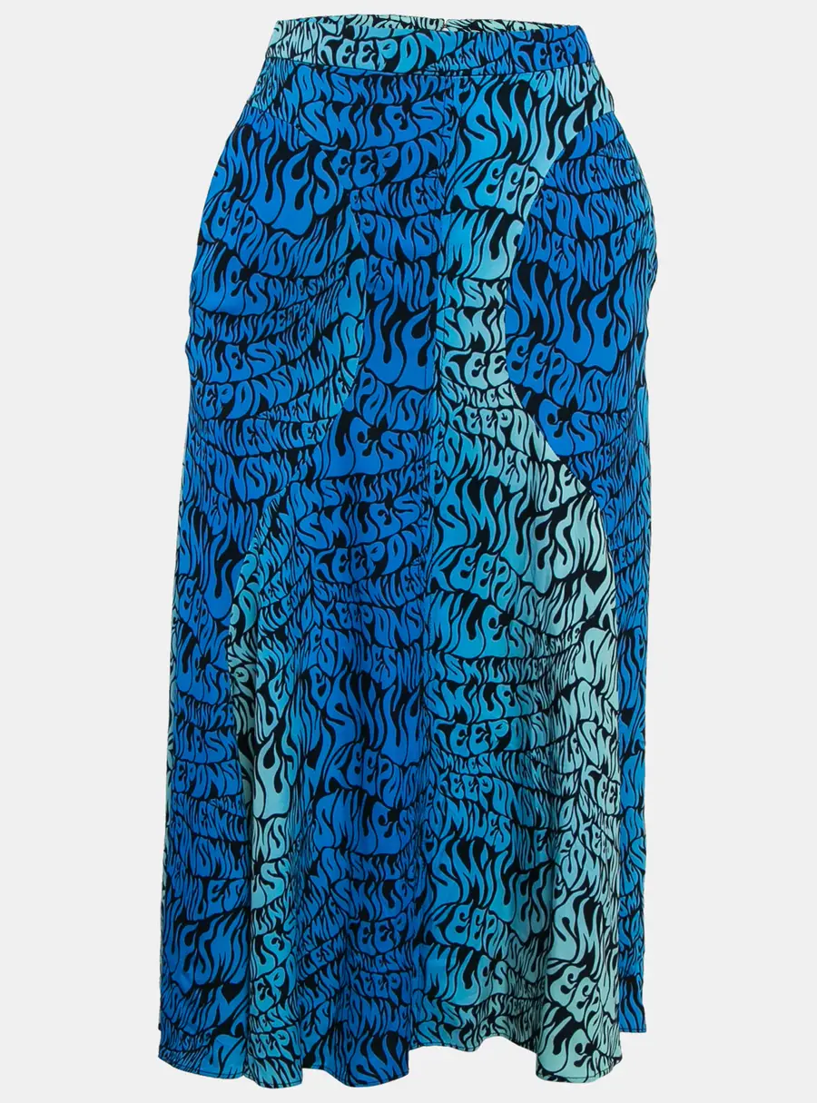 Stella McCartney Blue Printed Crepe de Chine Midi Skirt XS