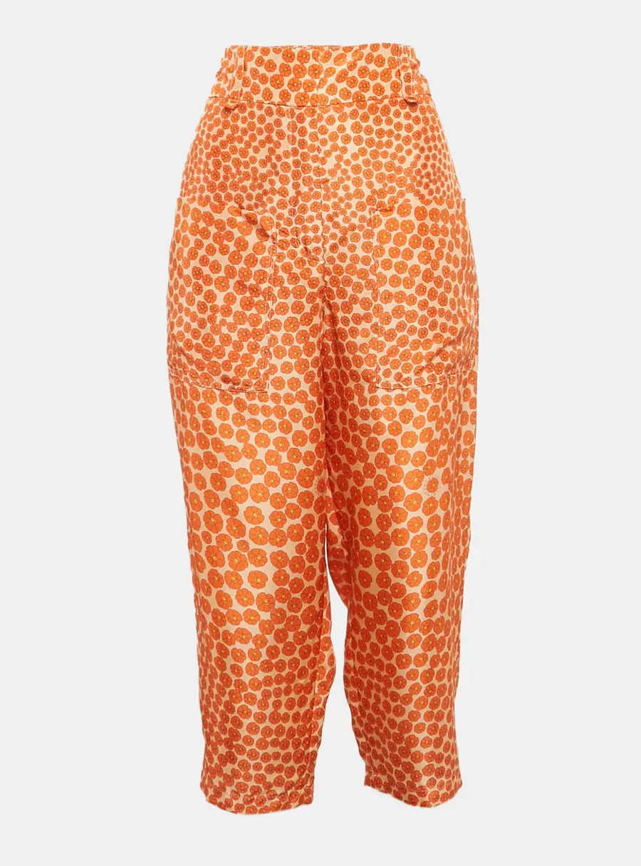 Stella McCartney Orange Ditsy Floral Print Silk Trousers S