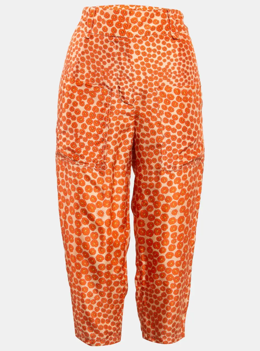 Stella McCartney Orange Ditsy Floral Print Silk Trousers M
