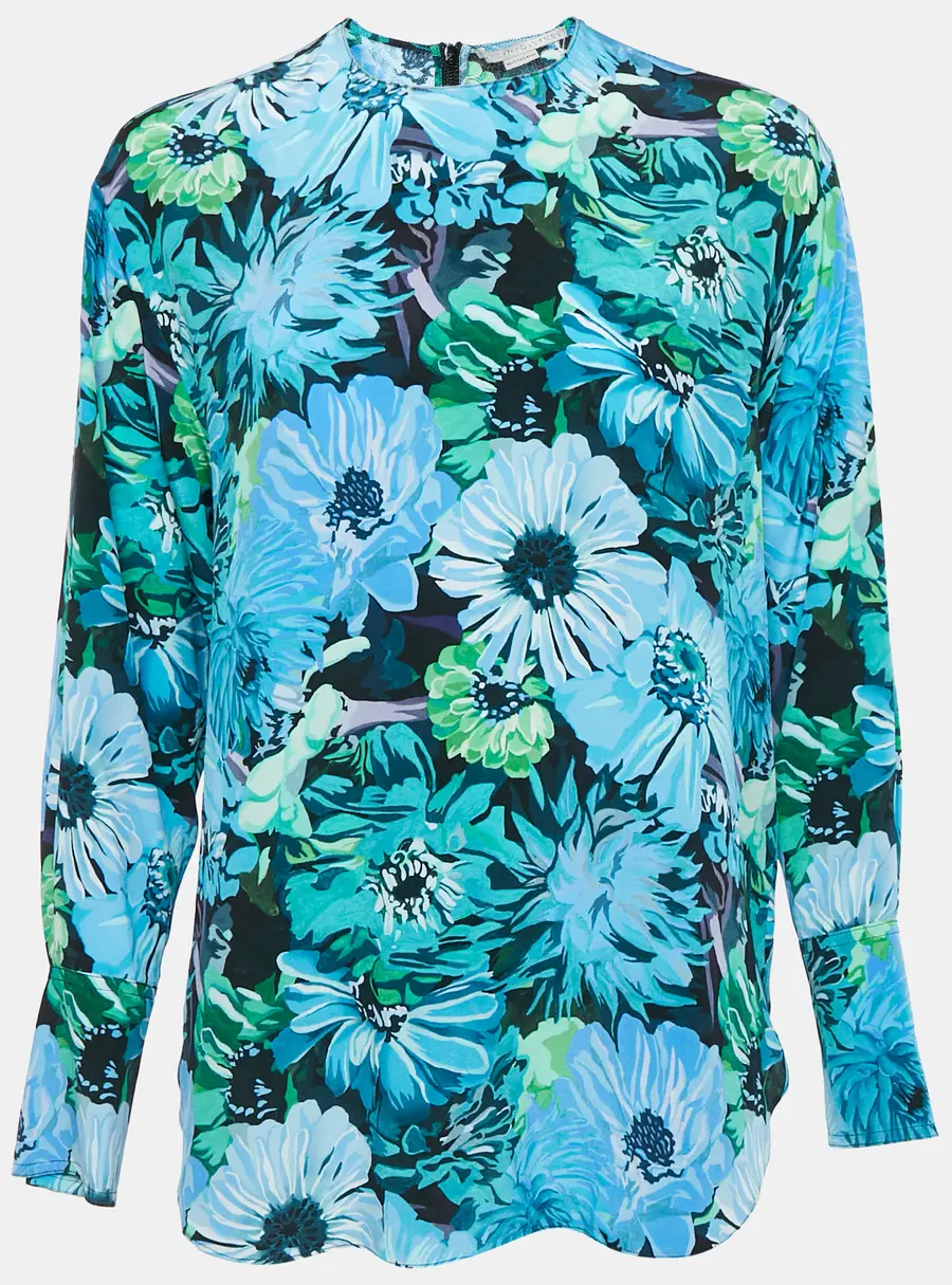 Stella McCartney Blue Floral Print Silk Blouse S