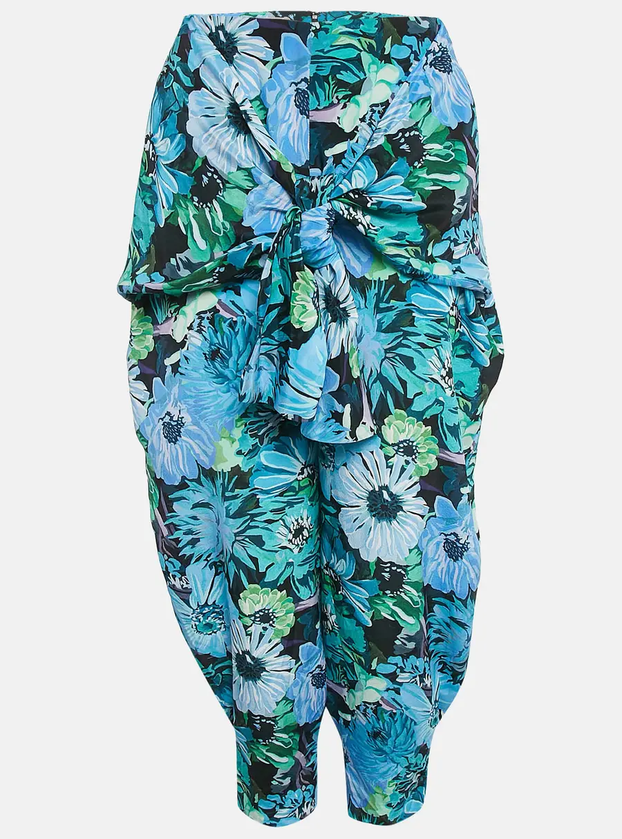 Stella McCartney Blue Floral Print Silk Tie-Up Trousers S