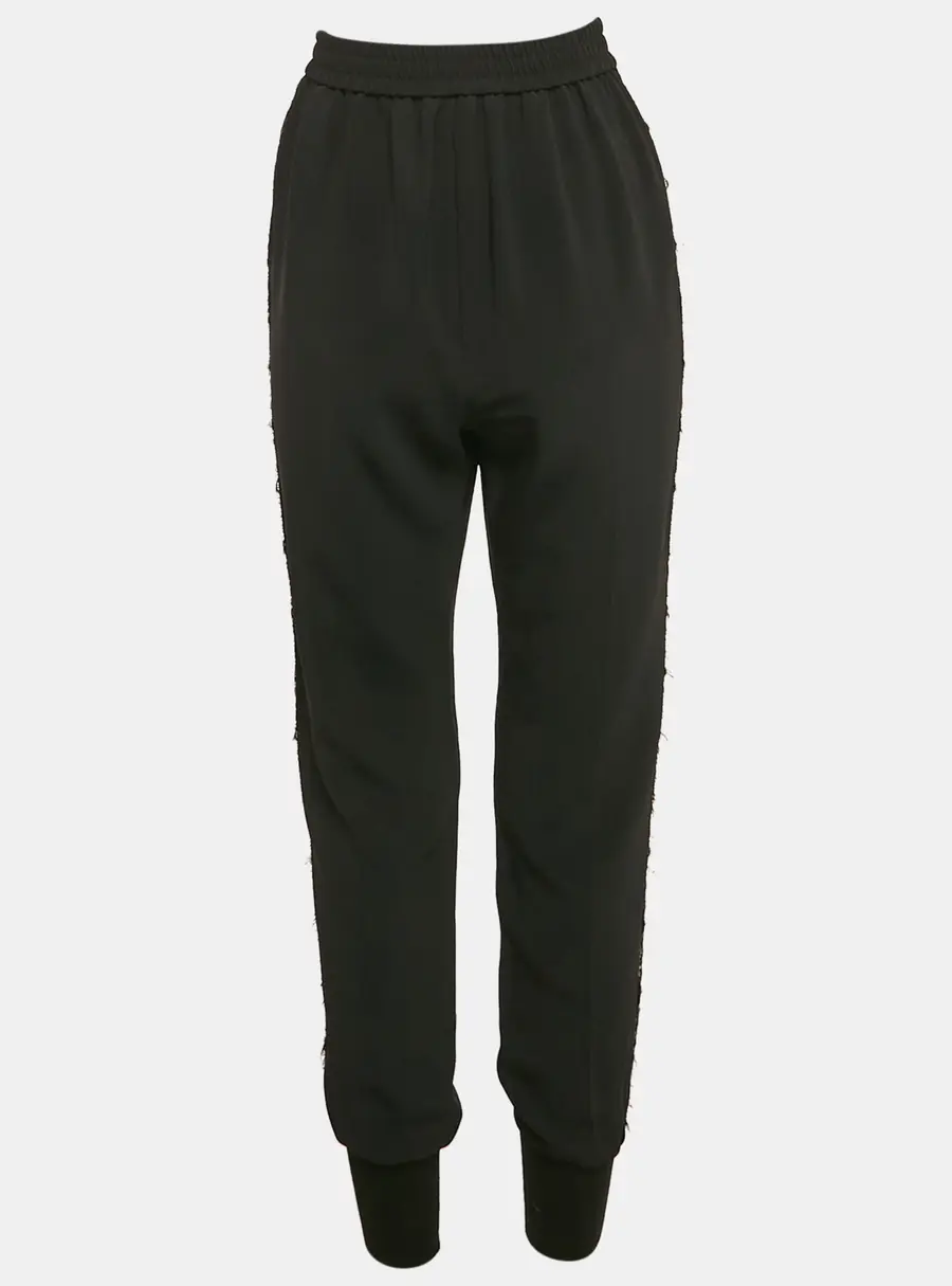 Stella McCartney Black Crepe Lace Trimmed Trousers S