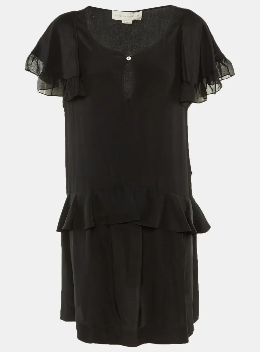 Stella McCartney Black Silk Frill Detail Mini Dress L