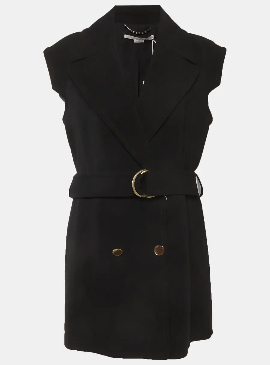 Stella McCartney Black Wool Blend Belted Double Breasted Vest XL