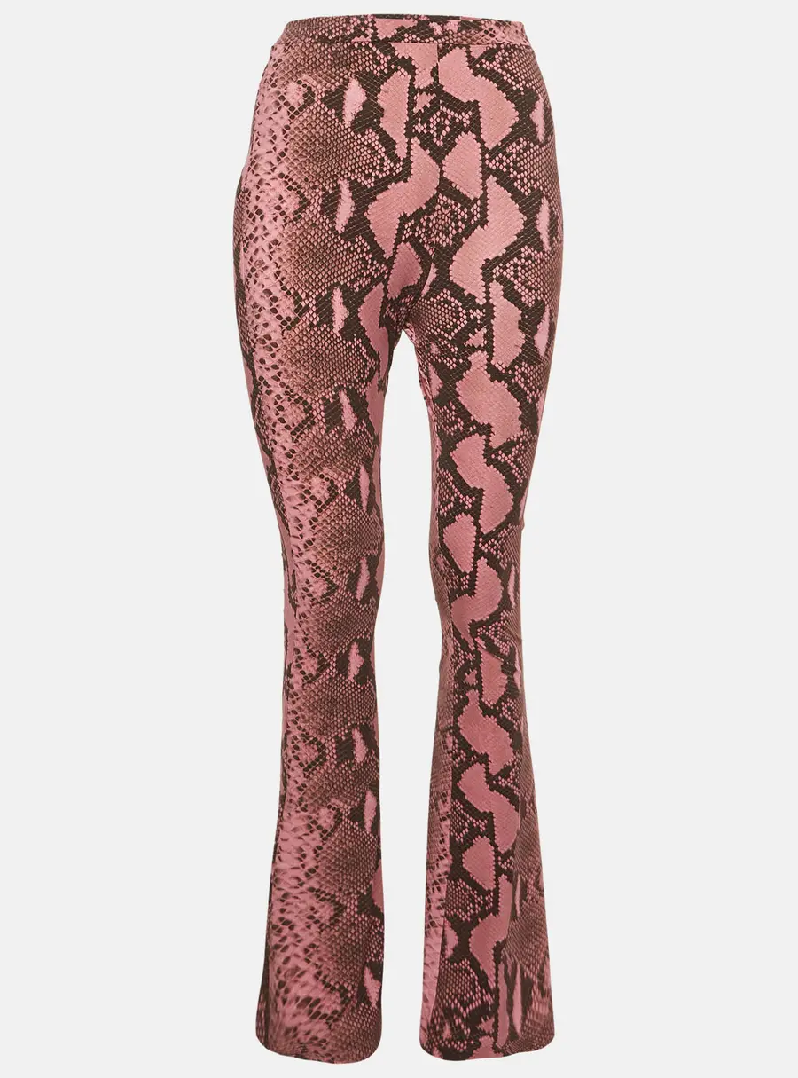 Stella McCartney Pink Snakeskin Print Knit High Waisted Flared Trousers S