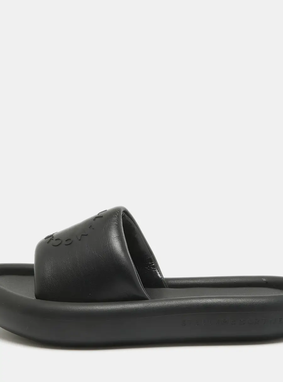 Stella McCartney Black Faux Leather Slides Size 38