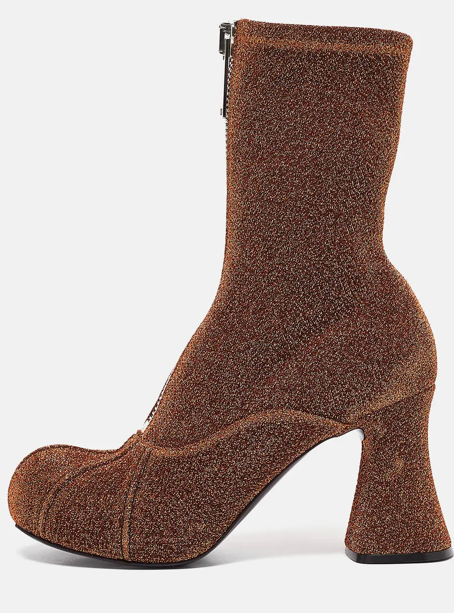 Stella McCartney Groove Size 38 Brown Lurex Fabric Ankle Length Boots