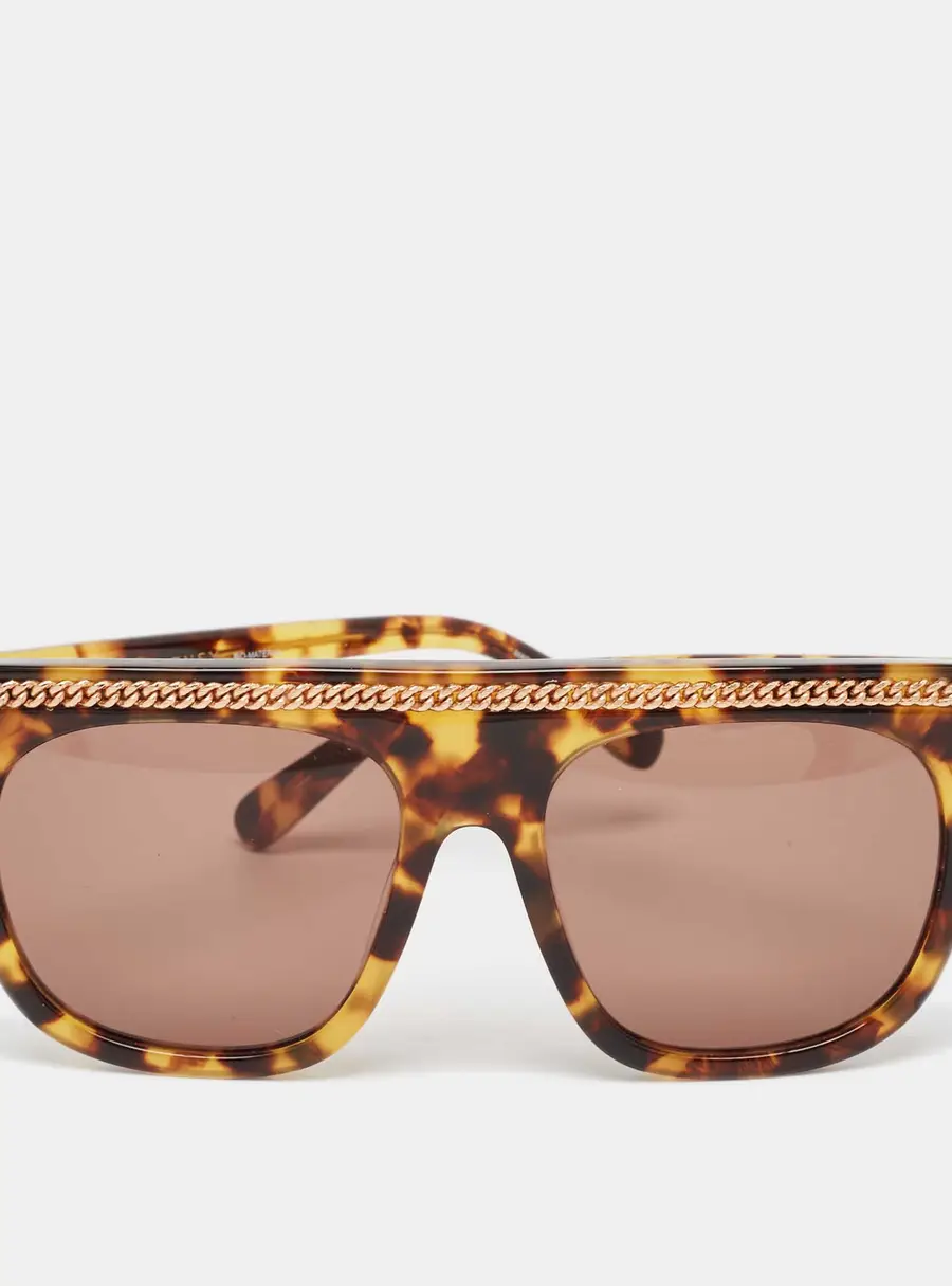 Stella McCartney Tortoise Brown Falabella Chain Square Sunglasses