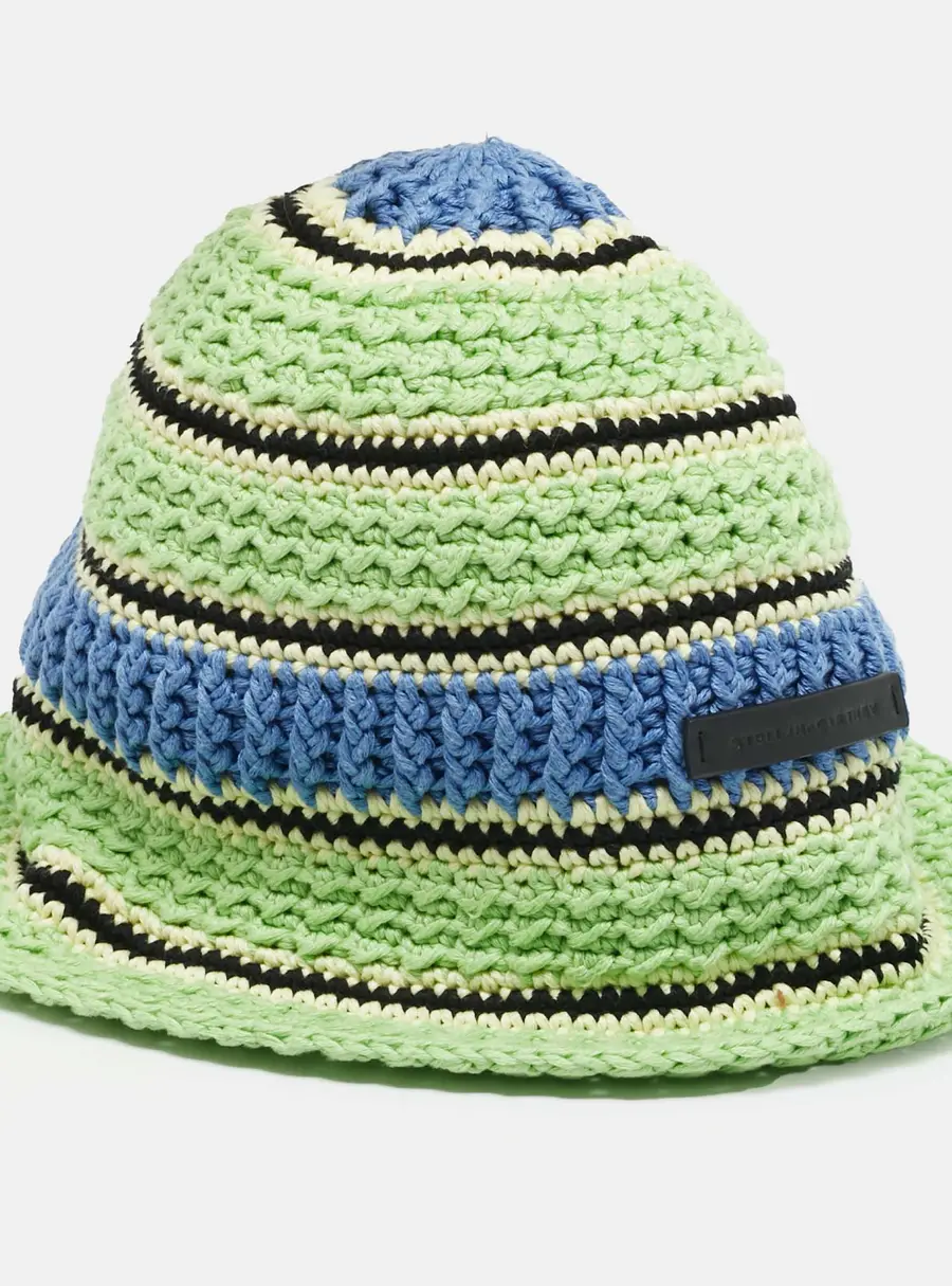 Stella McCartney Green Striped Crochet Bucket Hat Size 59