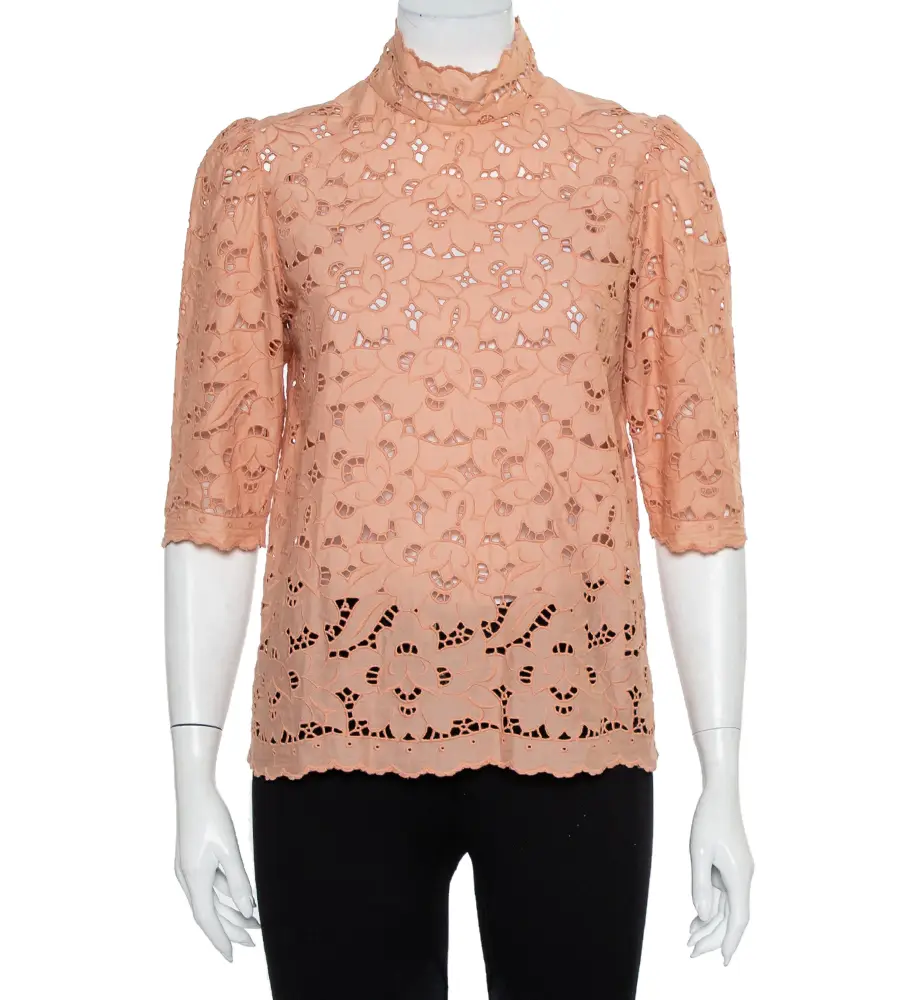 Stella McCartney Pink Eyelet Lace Back Button Detail Top S