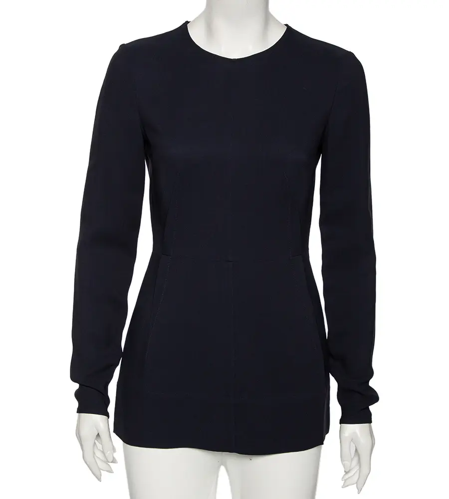 Stella McCartney Navy Blue Cady Long Sleeve Peplum Blouse S