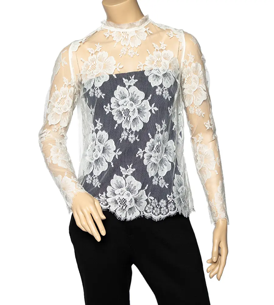 Stella McCartney White Lace Fringed Sheer Top S