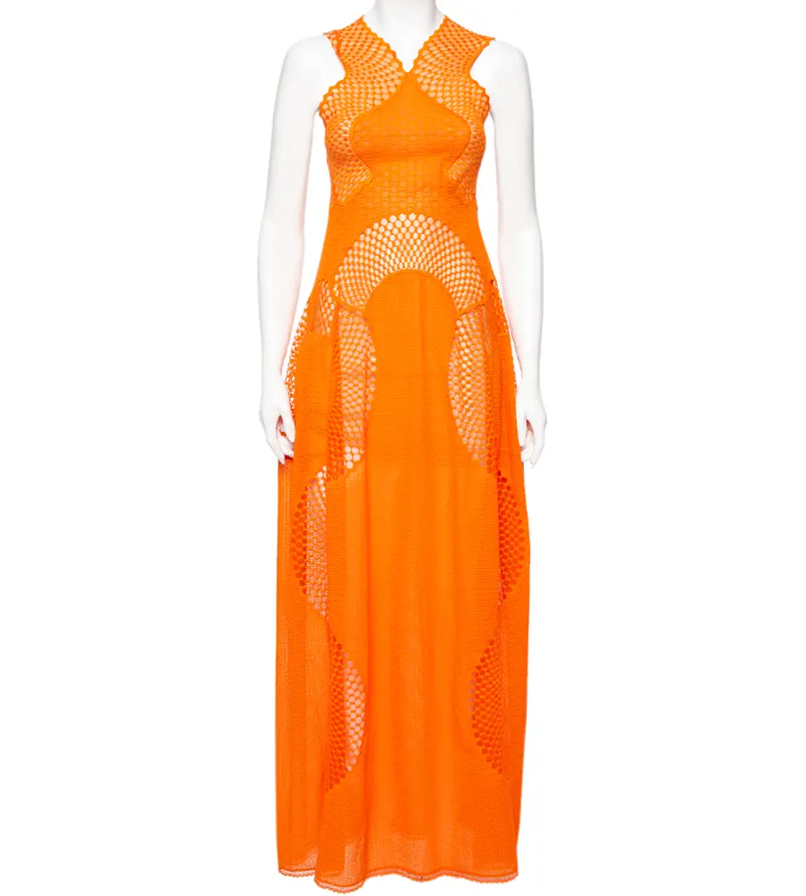 Stella McCartney Orange Lace & Mesh Inset Sleeveless Maxi Dress XS