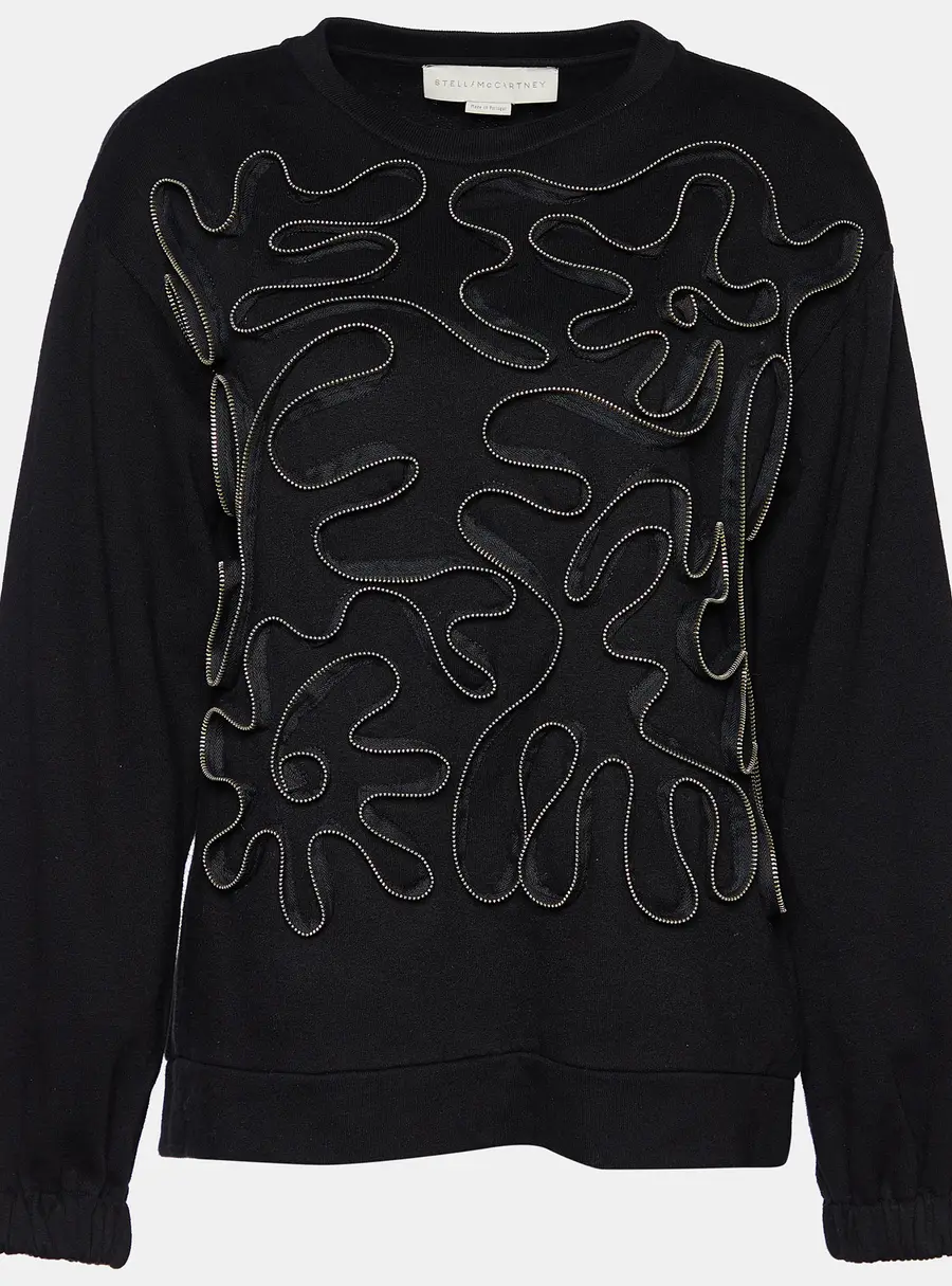 Stella McCartney Black Zipper Squiggle Cotton Knit Sweatshirt XS