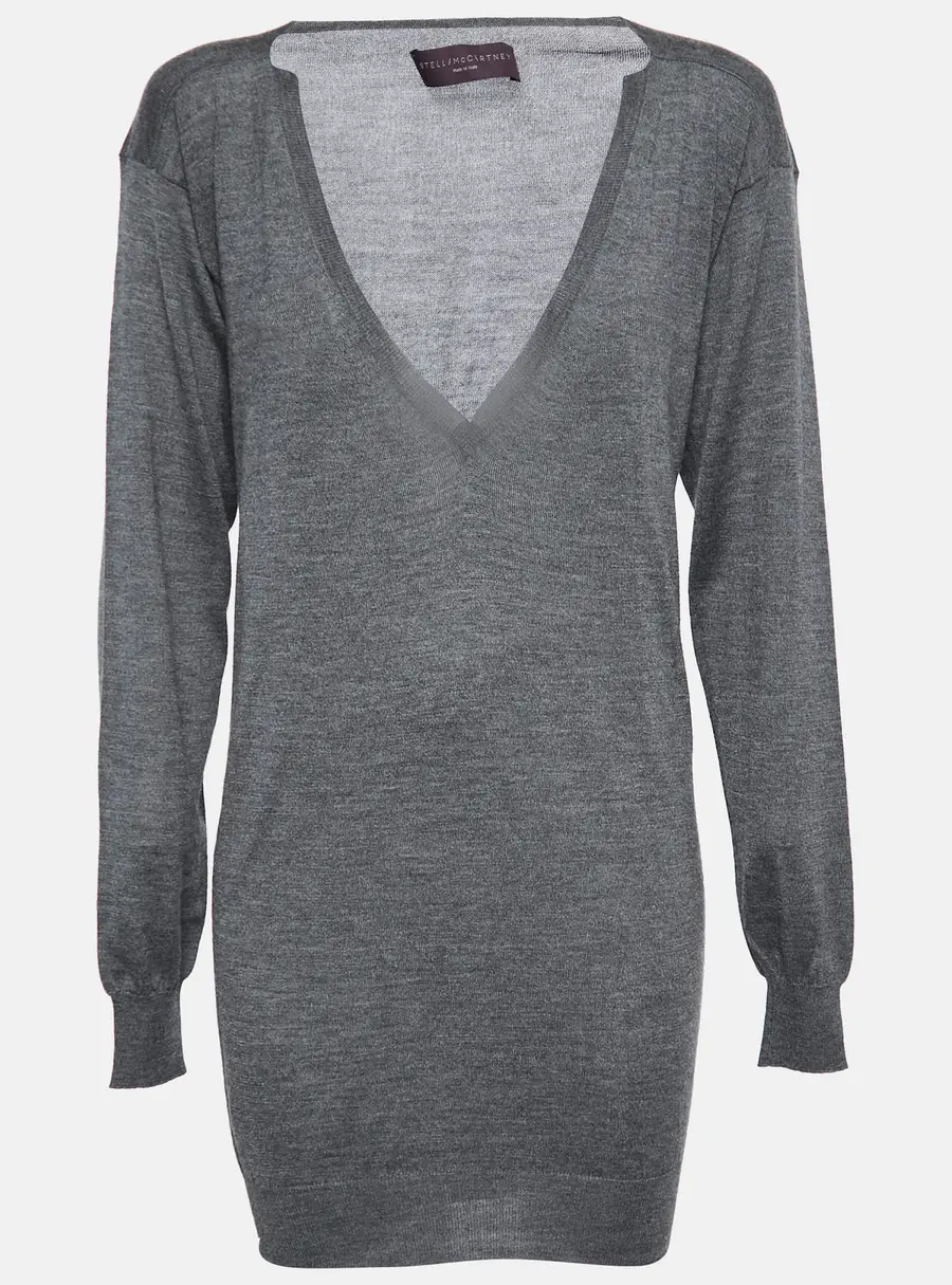 Stella McCartney Grey Knit Long Sleeve V Neck Sweater S