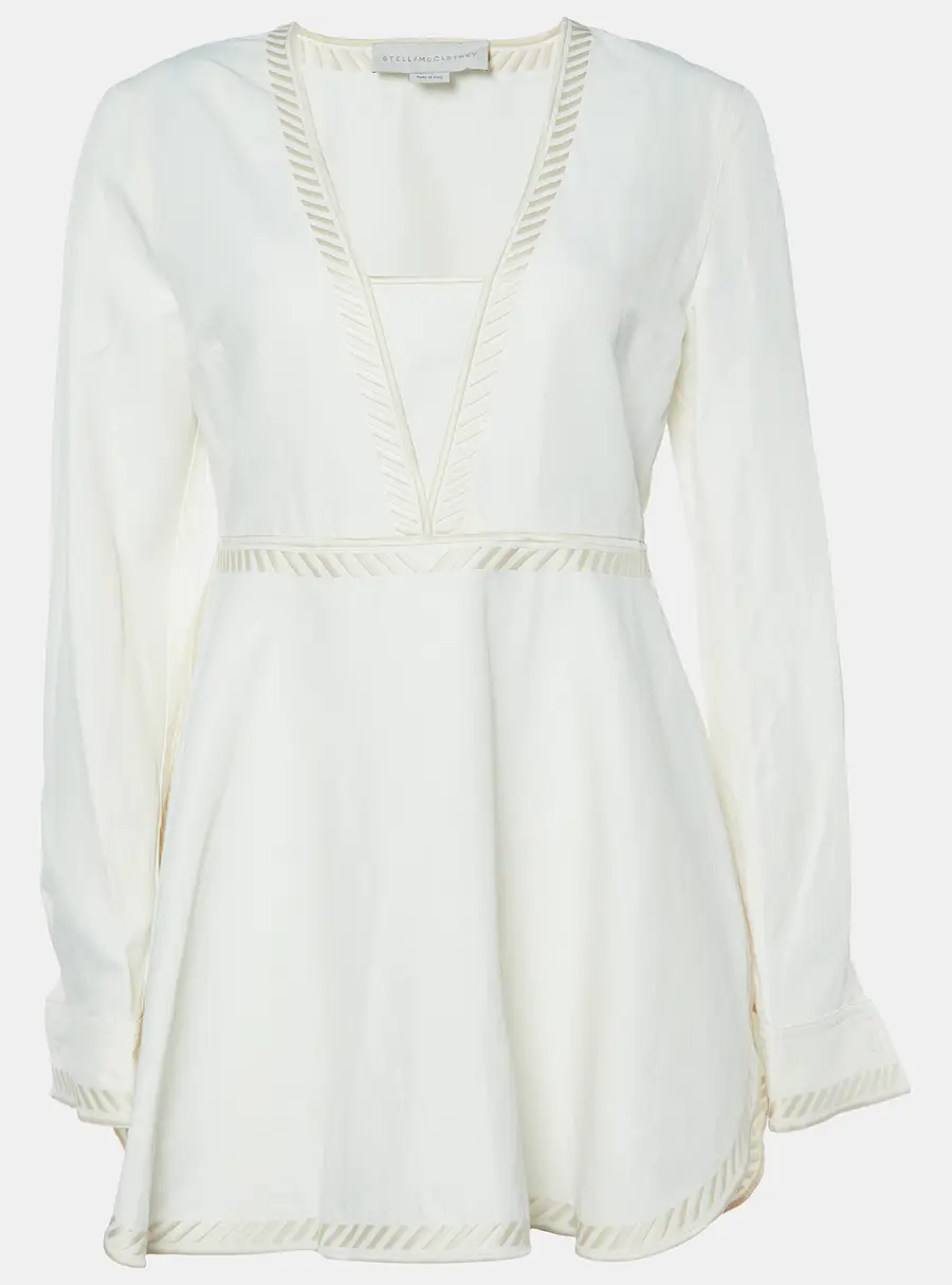 Stella McCartney Off White Embroidered Cotton Blend Tunic S