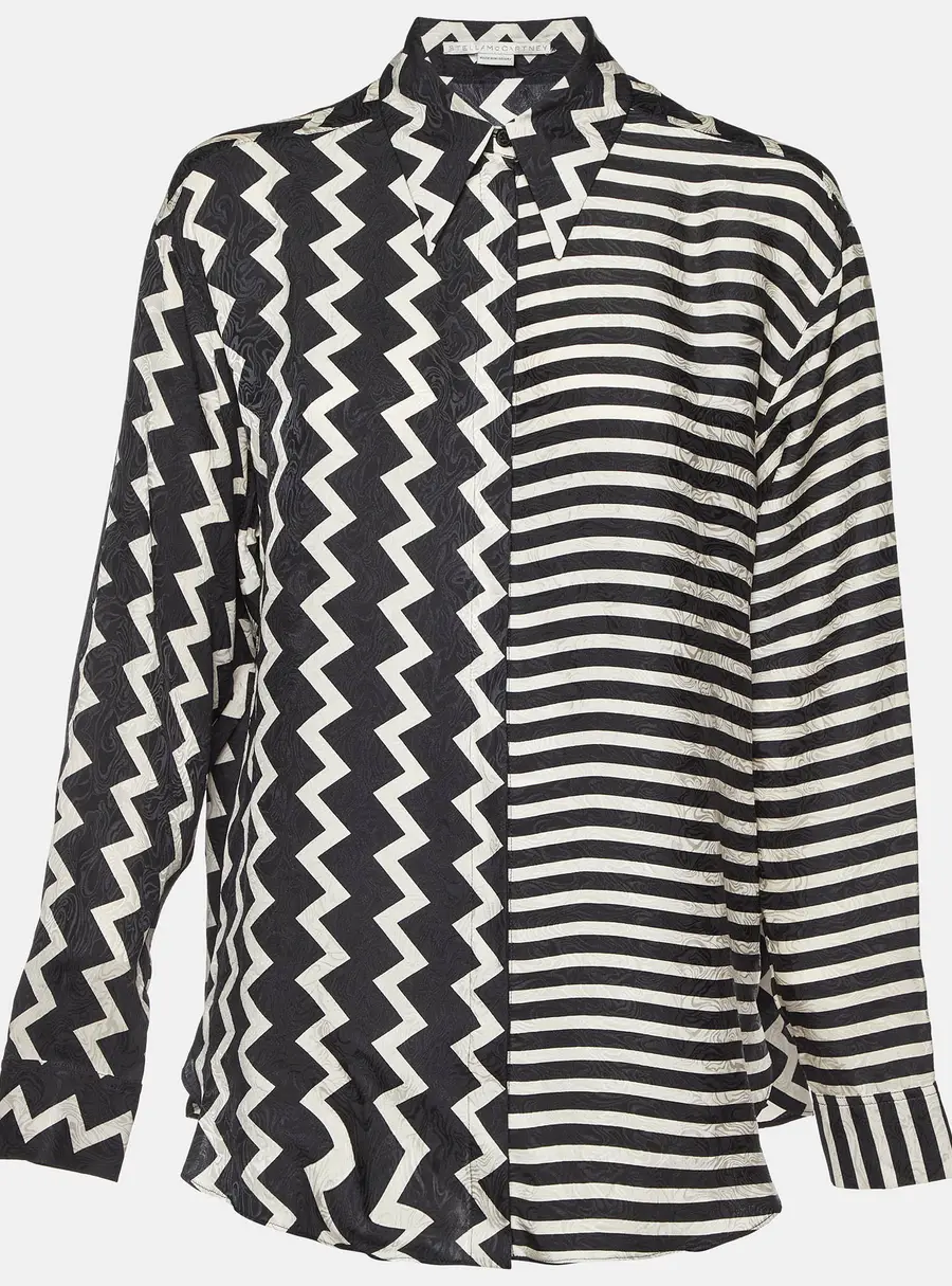 Stella McCartney Black/White Chevron & Stripes Print Jacquard Silk Shirt S