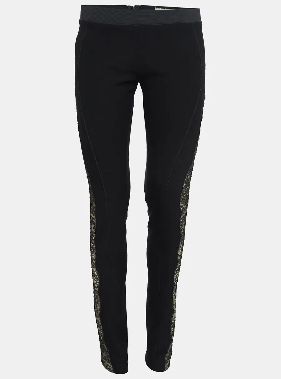 Stella McCartney Black Sheer Lace Side Trim Stretch Wool Trousers M