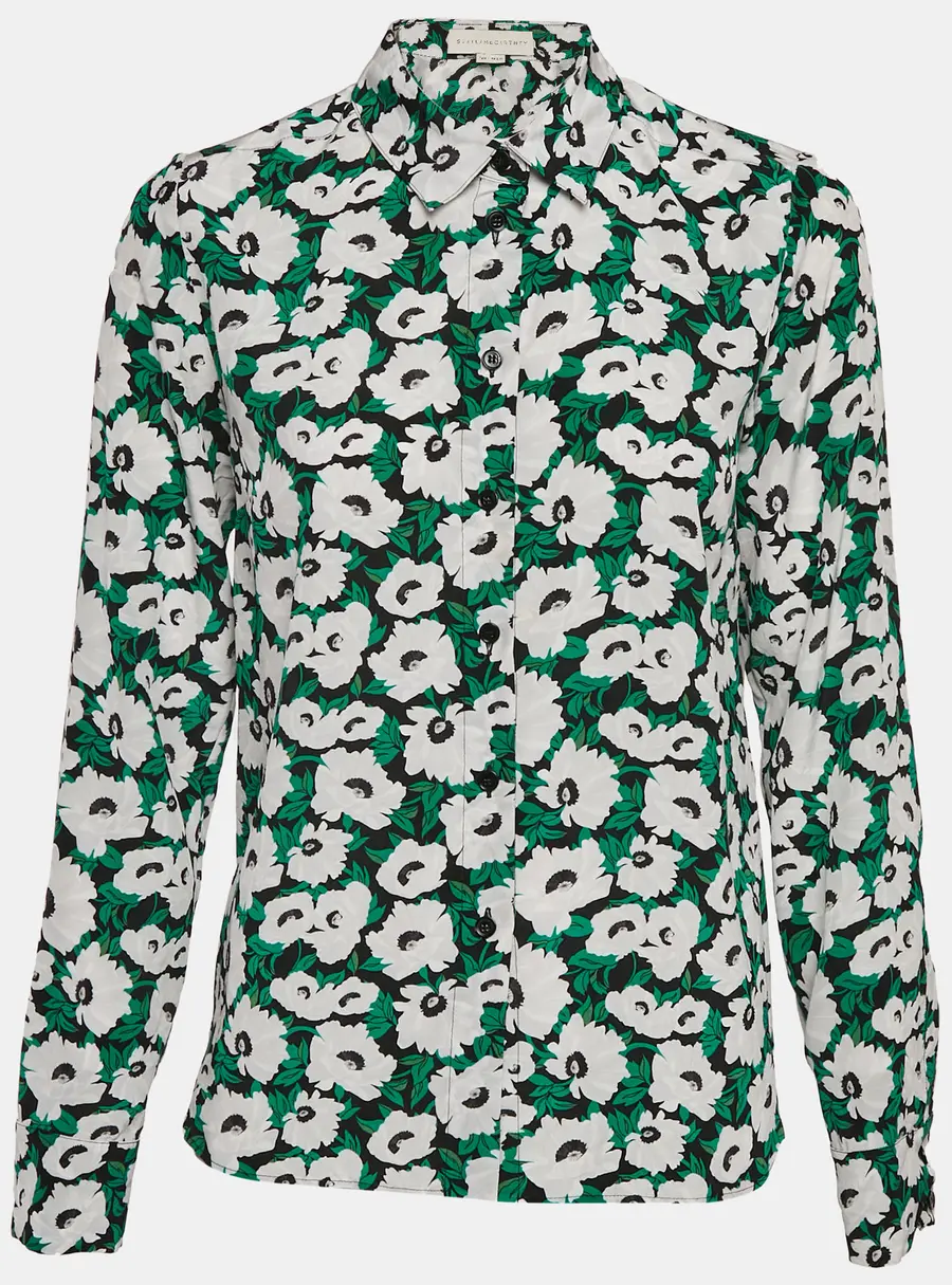 Stella McCartney Green Floral Print Silk Long Sleeve Shirt S