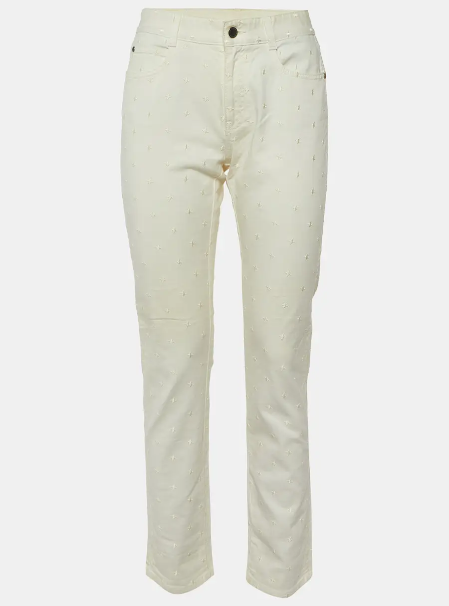 Stella McCartney Ivory Star Embroidered Cotton Slim Fit Jeans M/Waist 32"