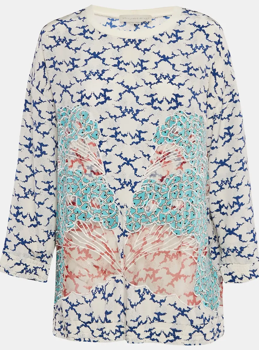 Stella McCartney White Printed & Embroidered Silk Jumper M
