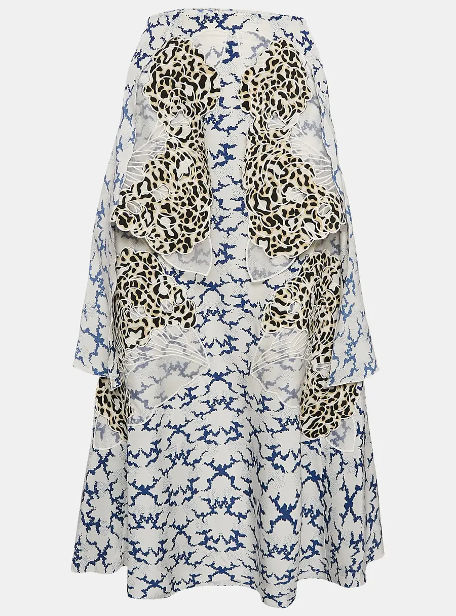 Stella McCartney White Printed Silk Layered Midi Skirt M